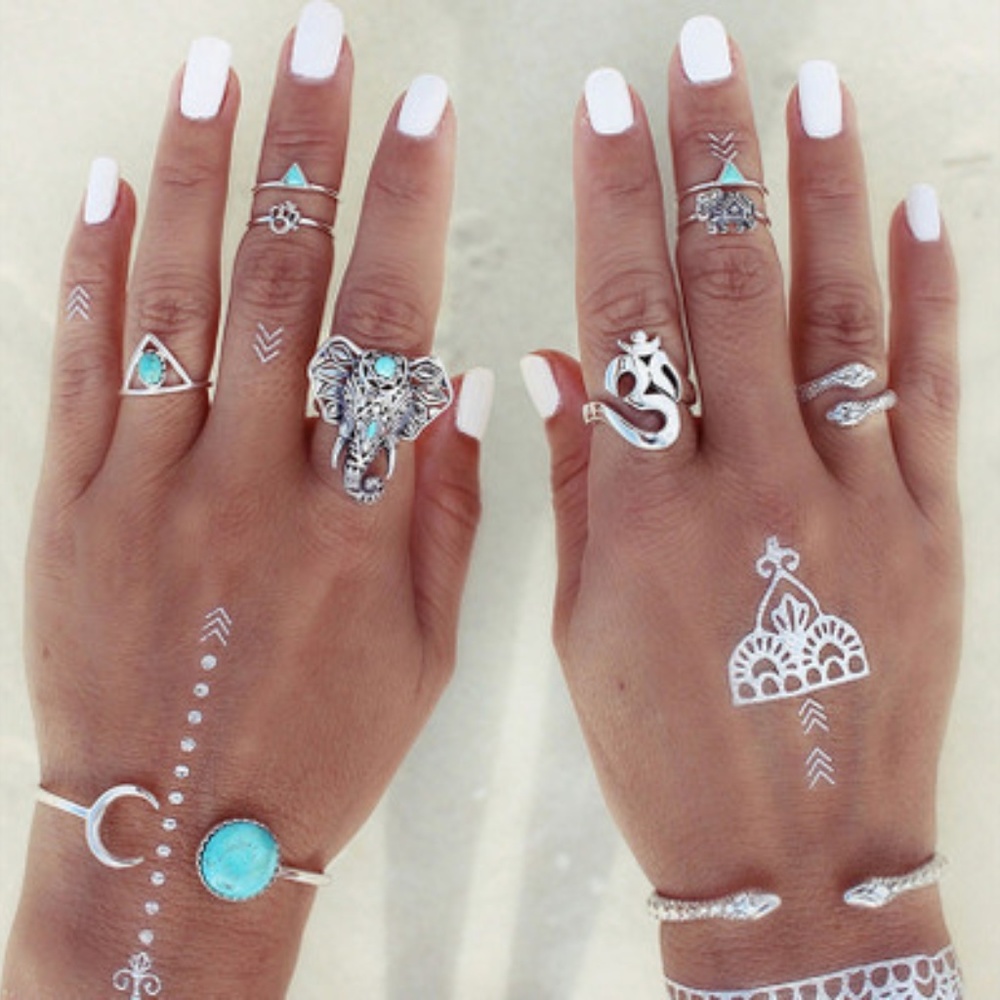 Boho Elephant Ring Set